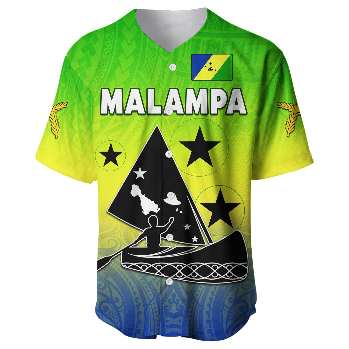 (Custom Personalised) Malampa Province Baseball Jersey Native Canoe Mix Vanuatu Pig Tusk Green Version