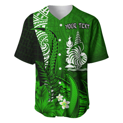 (Custom Personalised) New Caledonia Baseball Jersey Nautilus Green Polynesian Hibiscus