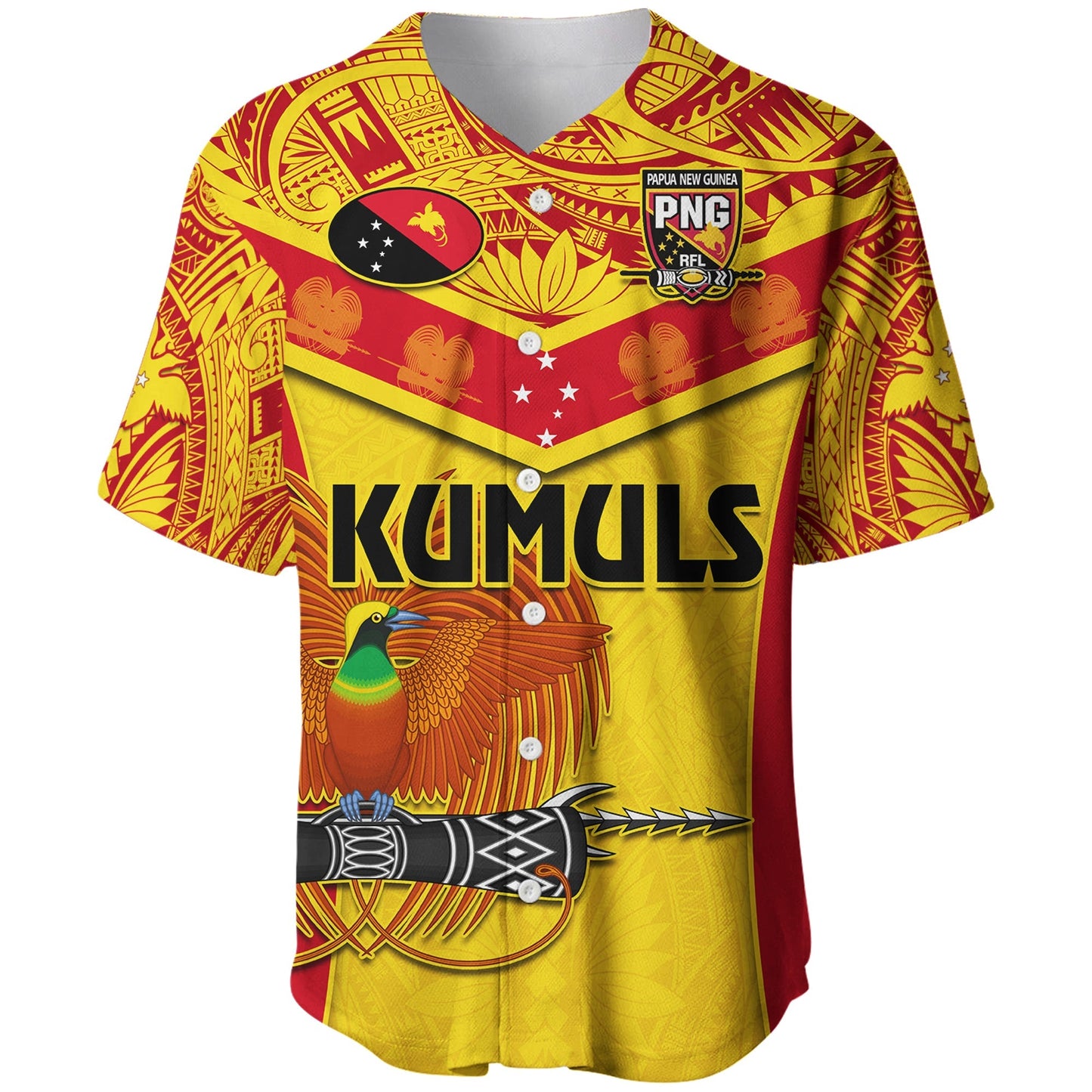 Papua New Guinea Rugby Baseball Jersey PNG Kumuls Bird Of Paradise Yellow