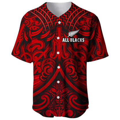 (Custom Text and Number) New Zealand Silver Fern Rugby Baseball Jersey All Black Red NZ Maori Pattern