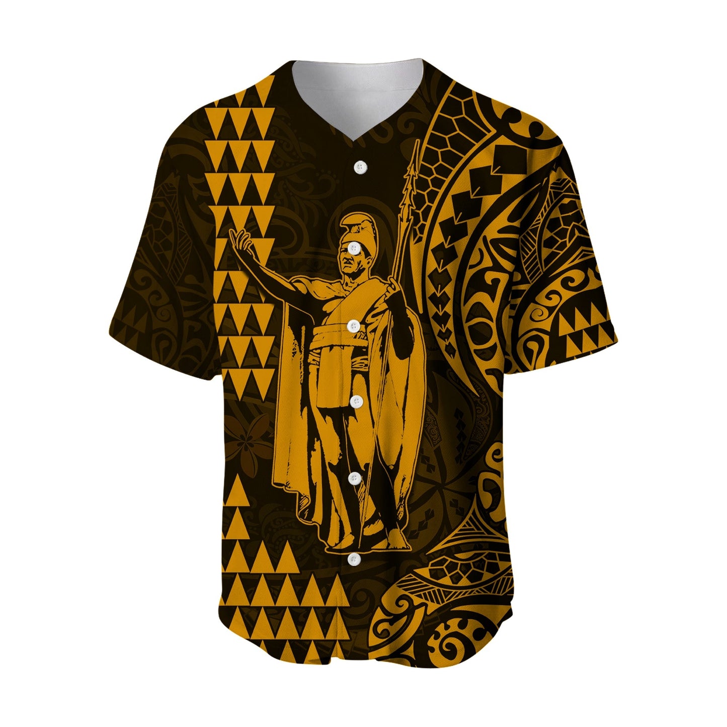 Hawaii Day Kakau Baseball Jersey Proud To Be Hawaiian Gold King Kamehameha and Kanaka Maoli