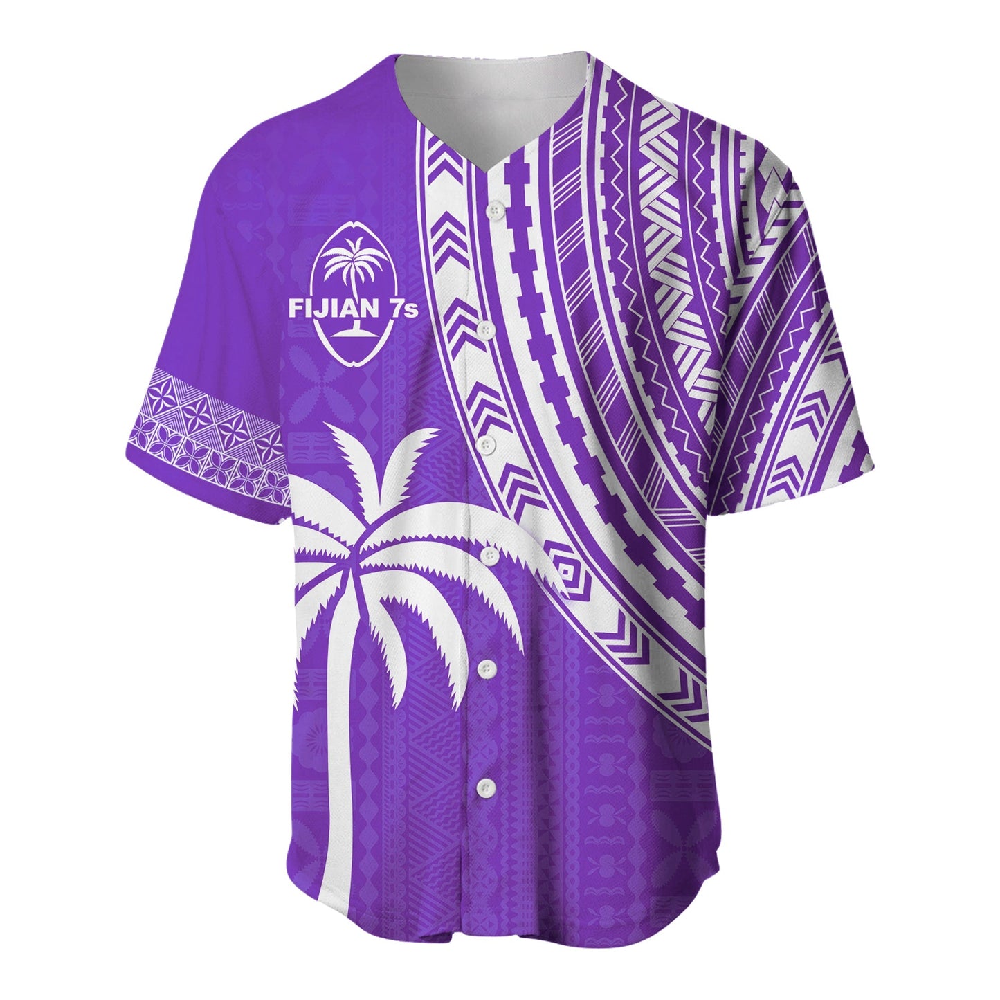(Custom Text and Number) Fiji Rugby Sevens Baseball Jersey Fijian 7s Tapa Polynesian Purple