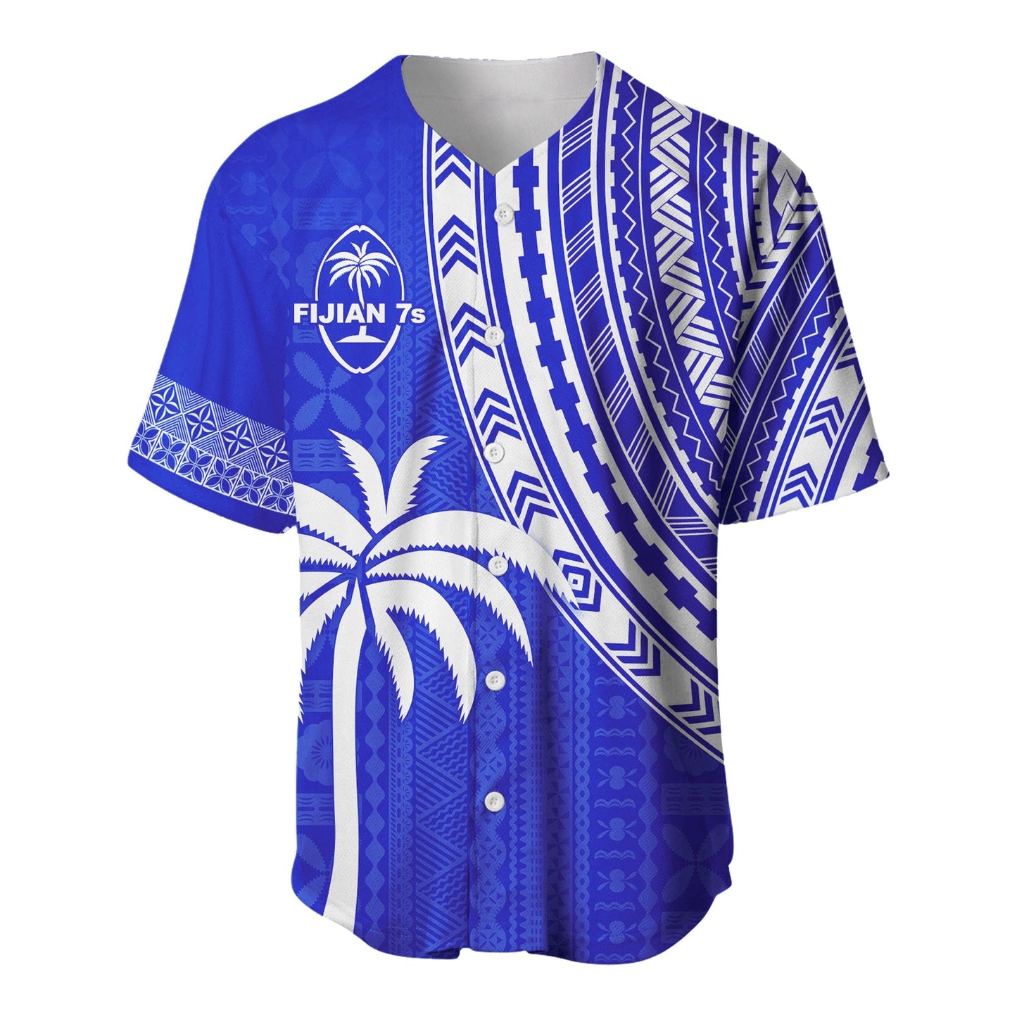 Fiji Rugby Sevens Baseball Jersey Fijian 7s Tapa Polynesian Blue Ver.02