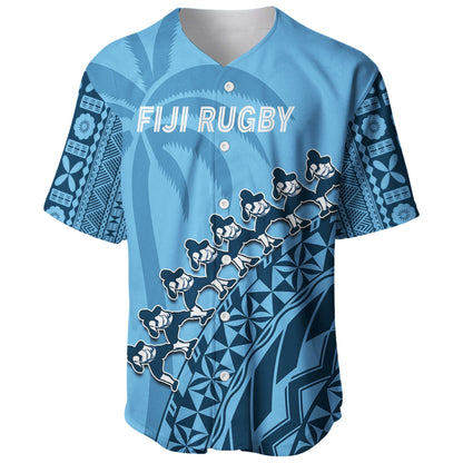 (Custom Text And Number) Fiji Tapa Rugby Baseball Jersey Fijian Cibi Dance Tapa Pattern Blue