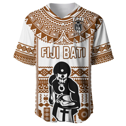 Custom Text And Number Fiji Rugby Baseball Jersey Pacific The Bati Brown Fijian Tapa
