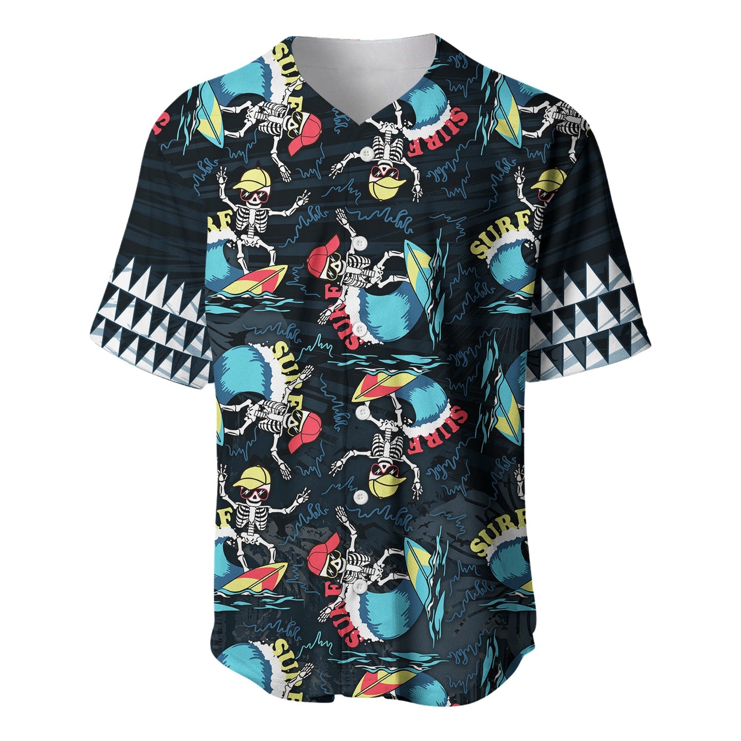 (Custom Personalised) Hawaii Skeleton Surf Baseball Jersey Halloween Hawaiian Tribal