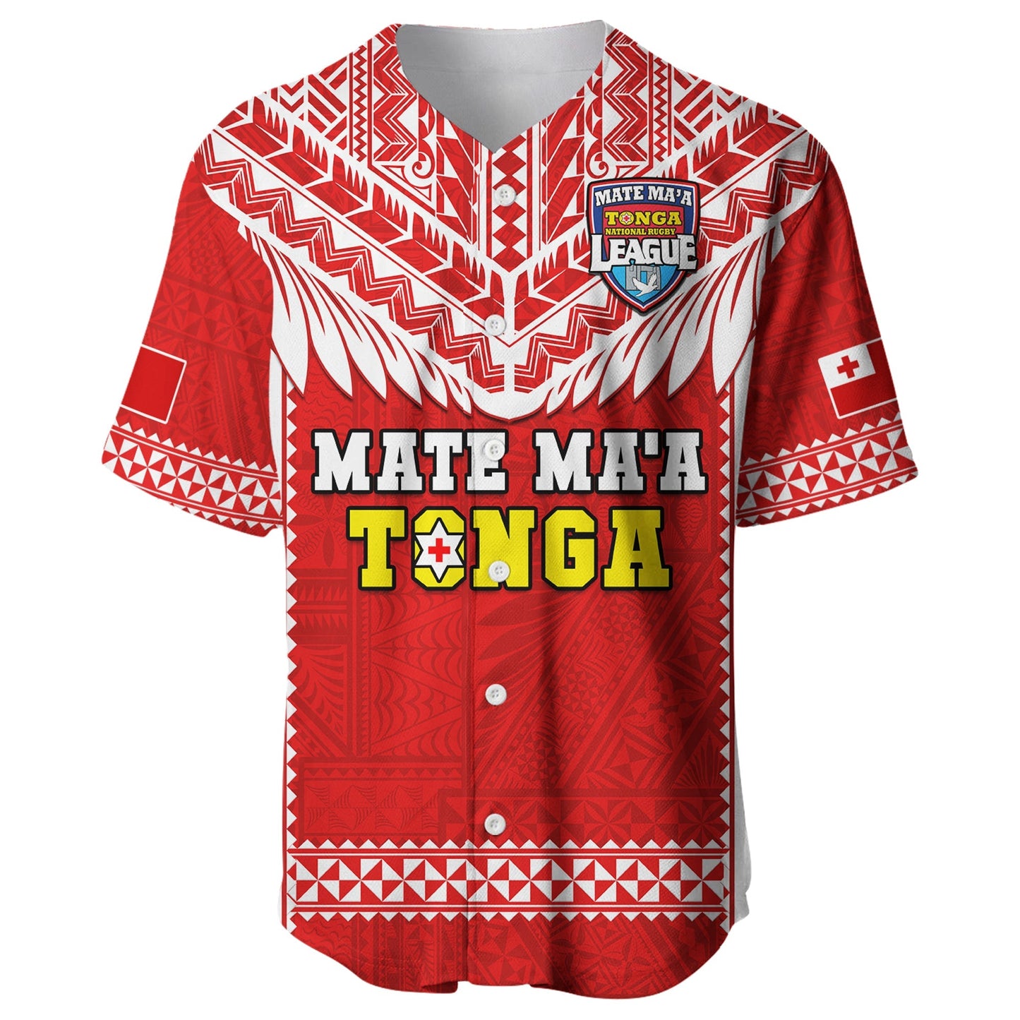 Tonga Rugby Baseball Jersey Mate Maa Tonga Pacific Ngatu White