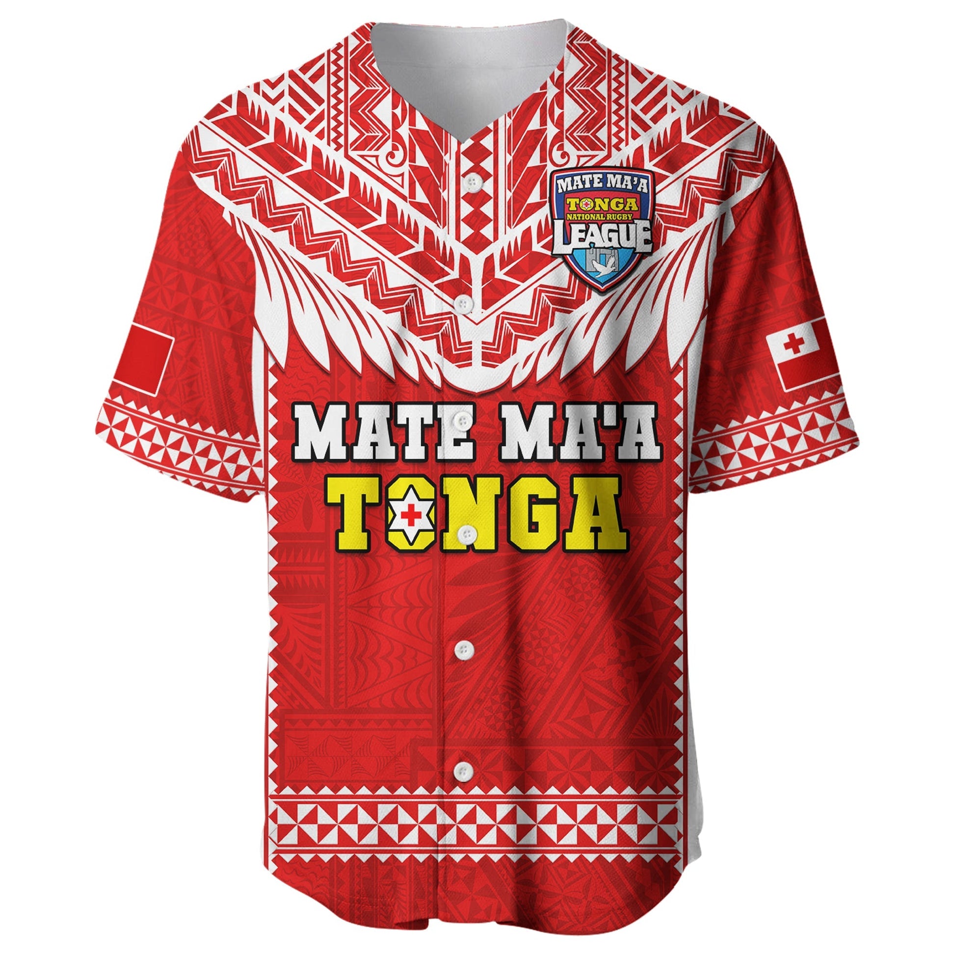 Tonga Rugby Baseball Jersey Mate Maa Tonga Pacific Ngatu White