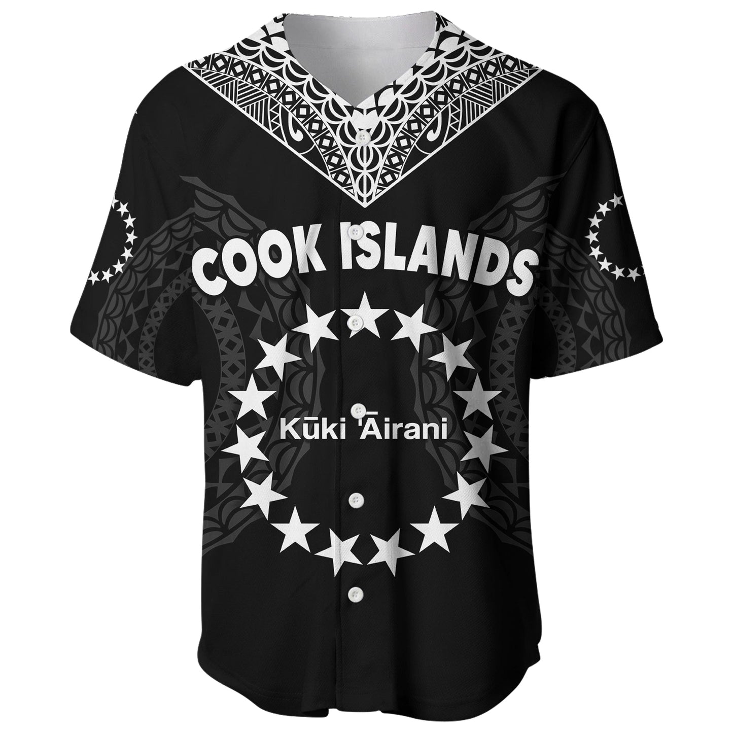 Cook Islands Baseball Jersey Circle Pattern Mix Sea Turtle Black Version