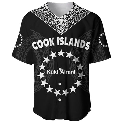 Cook Islands Baseball Jersey Circle Pattern Mix Sea Turtle Black Version