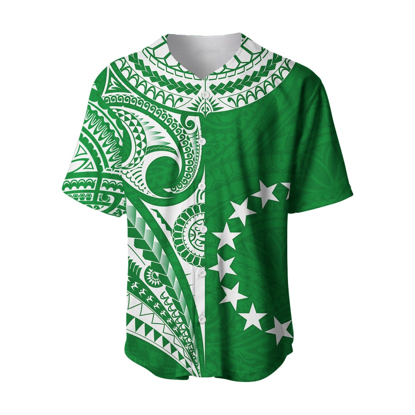 (Custom Text and Number) Cook Islands Tatau Baseball Jersey Symbolize Passion Stars Version Green