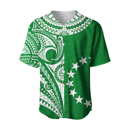 (Custom Text and Number) Cook Islands Tatau Baseball Jersey Symbolize Passion Stars Version Green