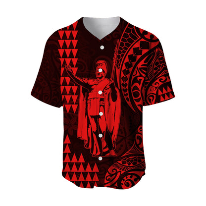 Hawaii Day Kakau Baseball Jersey Proud To Be Hawaiian Red King Kamehameha and Kanaka Maoli