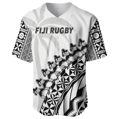 Fiji Rugby Baseball Jersey Fijian Cibi Dance Tapa Pattern White