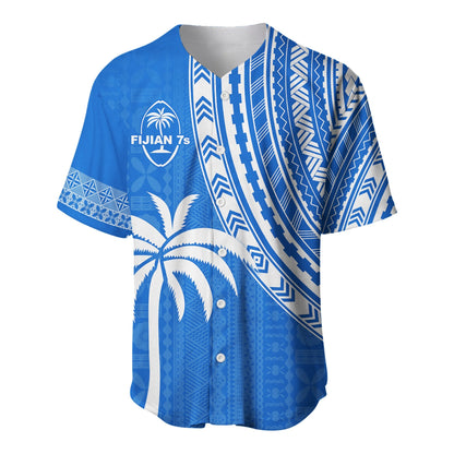 (Custom Text and Number) Fiji Rugby Sevens Baseball Jersey Fijian 7s Tapa Polynesian Blue Ver.01