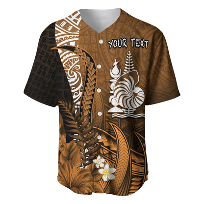 (Custom Personalised) New Caledonia Baseball Jersey Nautilus Gold Polynesian Hibiscus
