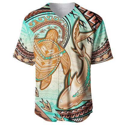 Hawaii Baseball Jersey Polynesian Shark And Sea Turtle Dreamy Turquoise Artsy