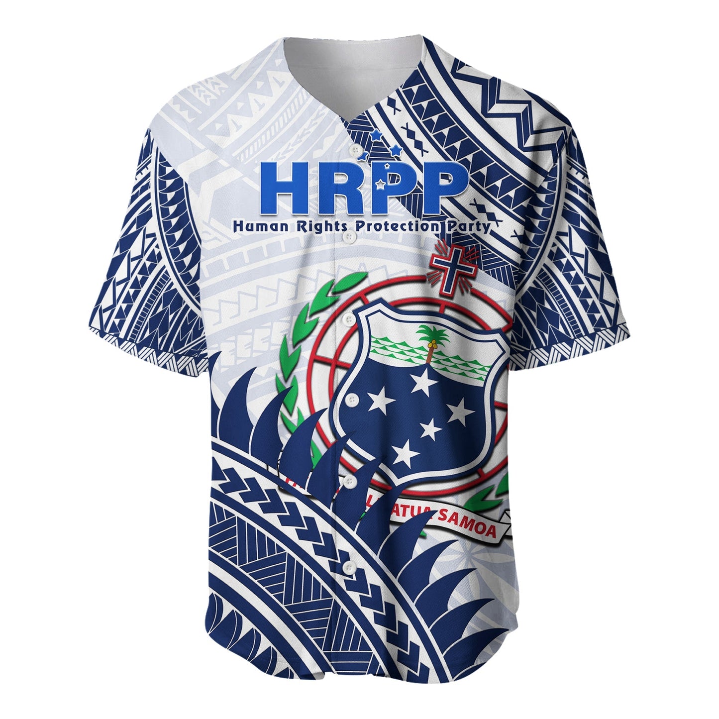 HRPP Samoa Baseball Jersey Samoan Coat Of Arms Polynesian Pattern