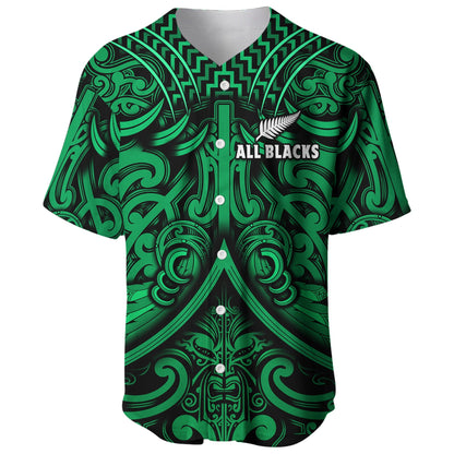 New Zealand Silver Fern Rugby Baseball Jersey All Black Green NZ Maori Pattern