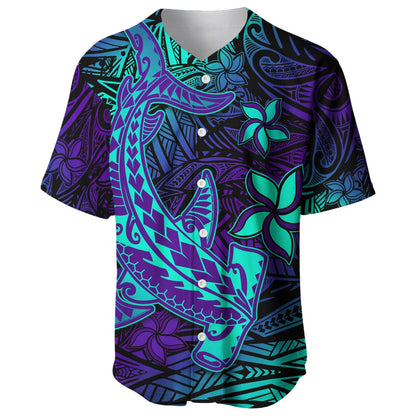 (Custom Personalised) Polynesian Baseball Jersey Purple Paradise Hawaiian Tribal Hammerhead Shark
