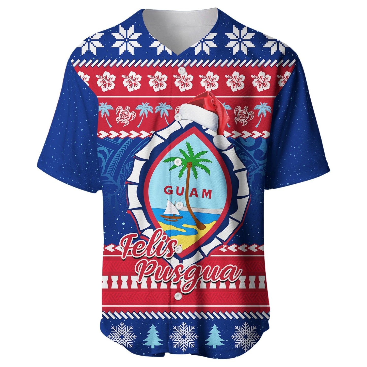 (Custom Personalised) Guam Christmas Baseball Jersey Guaman Seal Polynesian Felis Pusgua