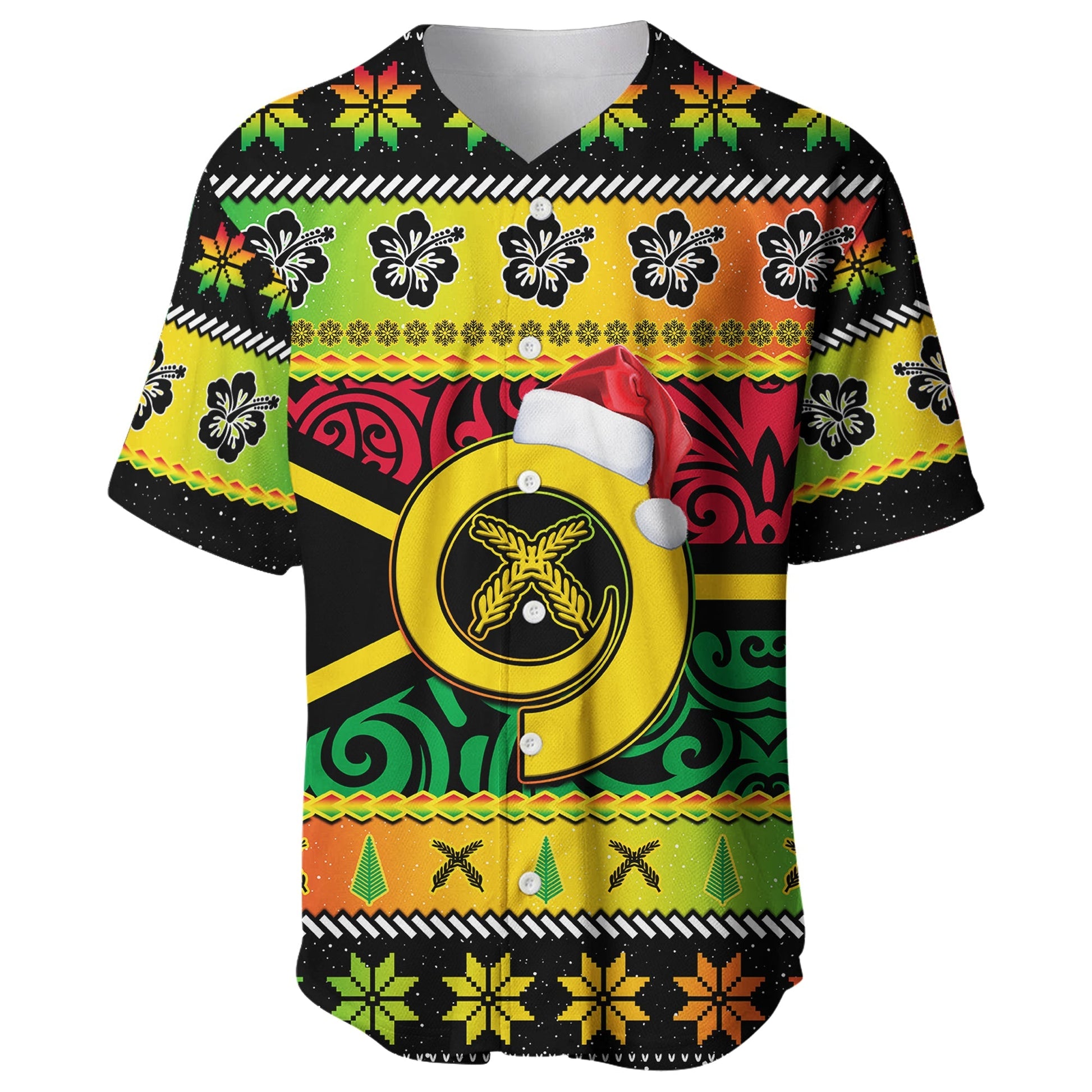 Vanuatu Christmas Baseball Jersey Pig Tusk Polynesian Joyeux Noel Flag Art