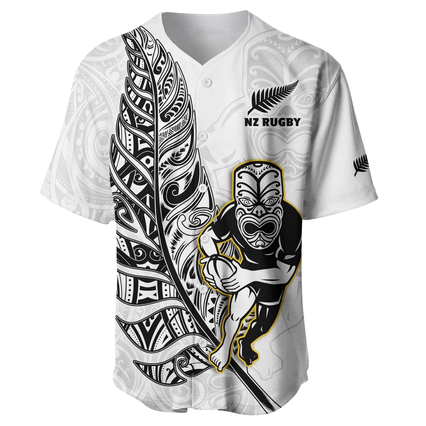 New Zealand Silver Fern Rugby Baseball Jersey All Black Maori Version White