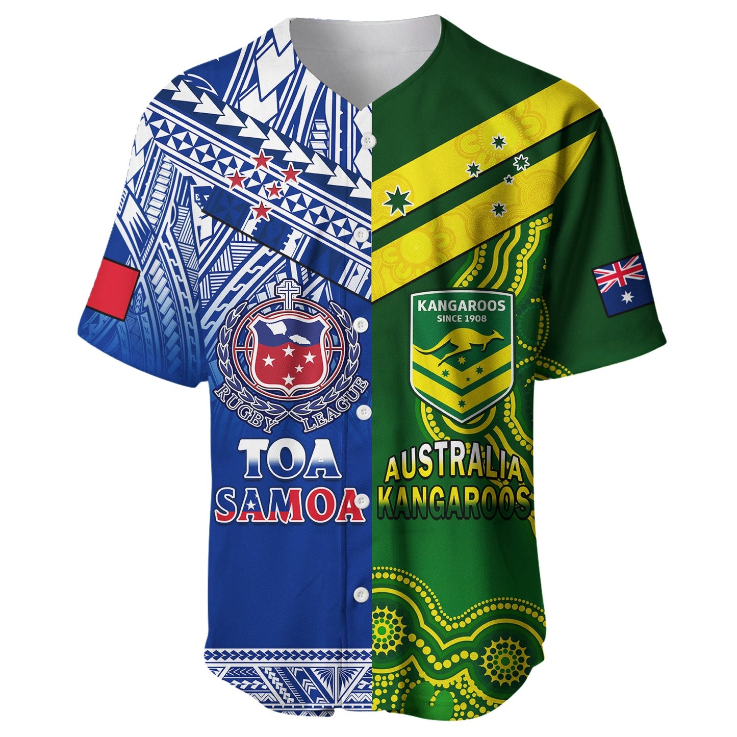 (Custom Personalised) Samoa Rugby and Australia Rugby Baseball Jersey Toa Samoa Mix Kangaroos Pacific