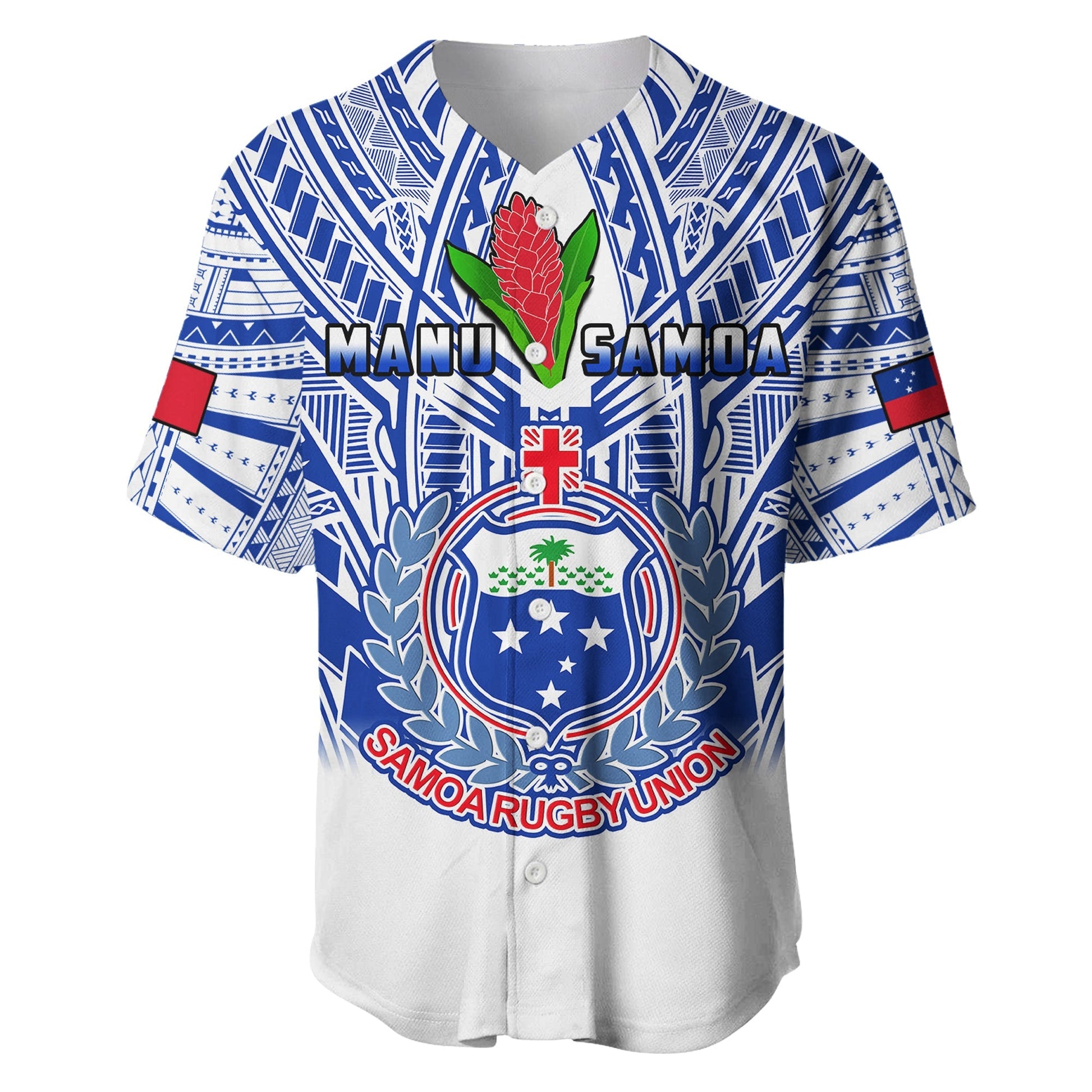Samoa Rugby Baseball Jersey Manu Samoa 7s Ginger White Polynesian