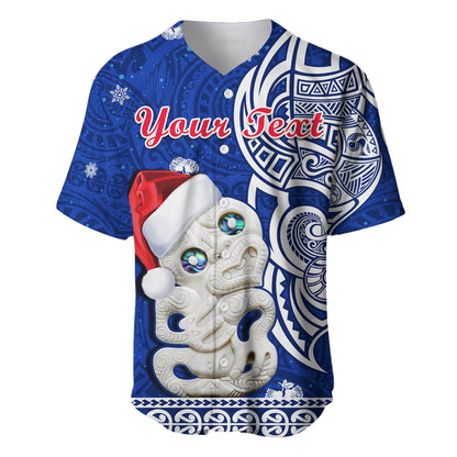 (Custom Personalised) New Zealand Christmas Baseball Jersey Hei Tiki Blue Pohutukawa Meri Kirihimete