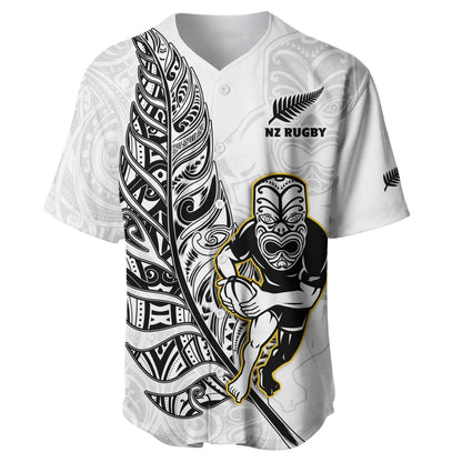 (Custom Text And Number) New Zealand Silver Fern Rugby Baseball Jersey All Black Maori Version White