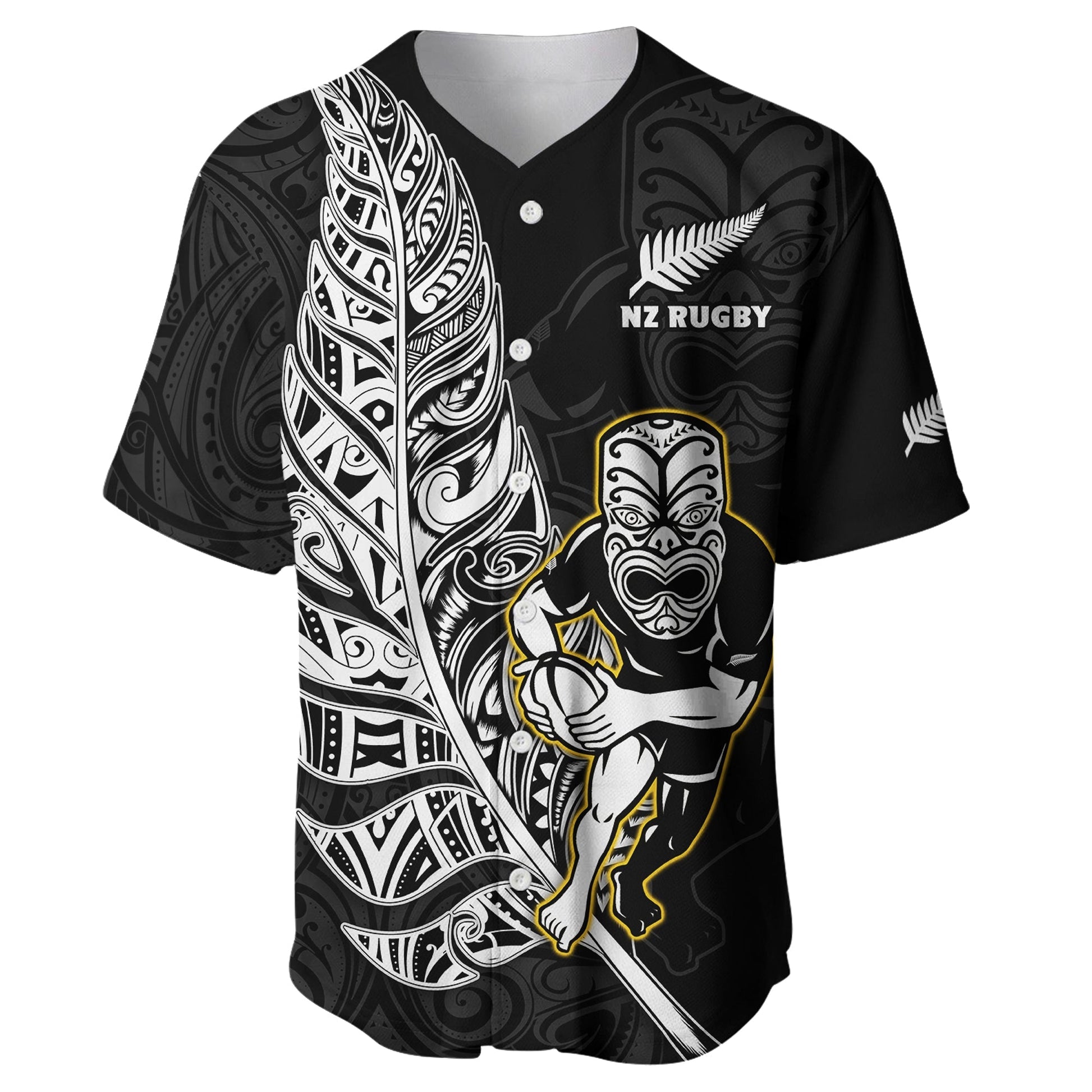 New Zealand Silver Fern Rugby Baseball Jersey All Black Maori Version Black