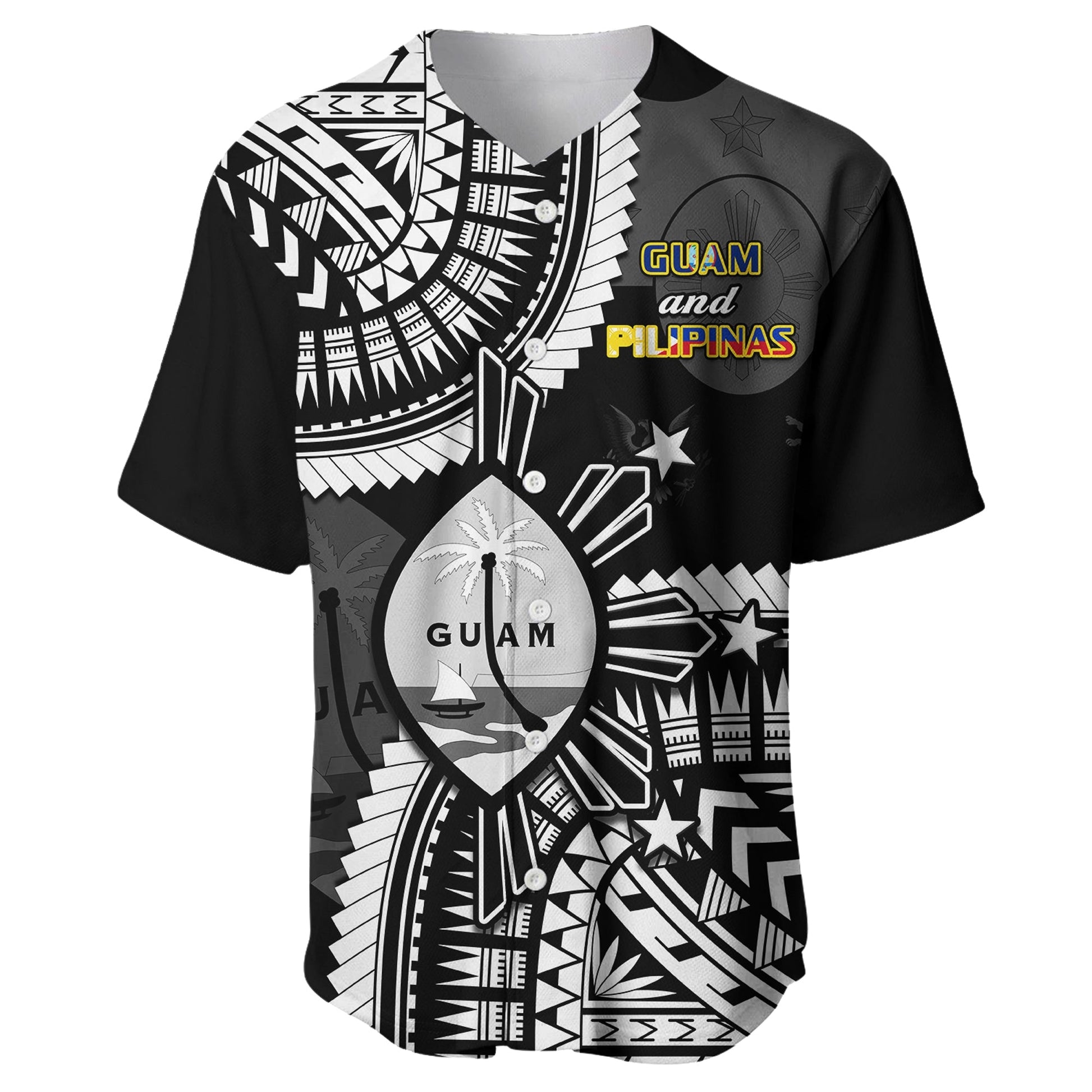Guam and Philippines Baseball Jersey Guaman Filipinas Together Black Ver.01