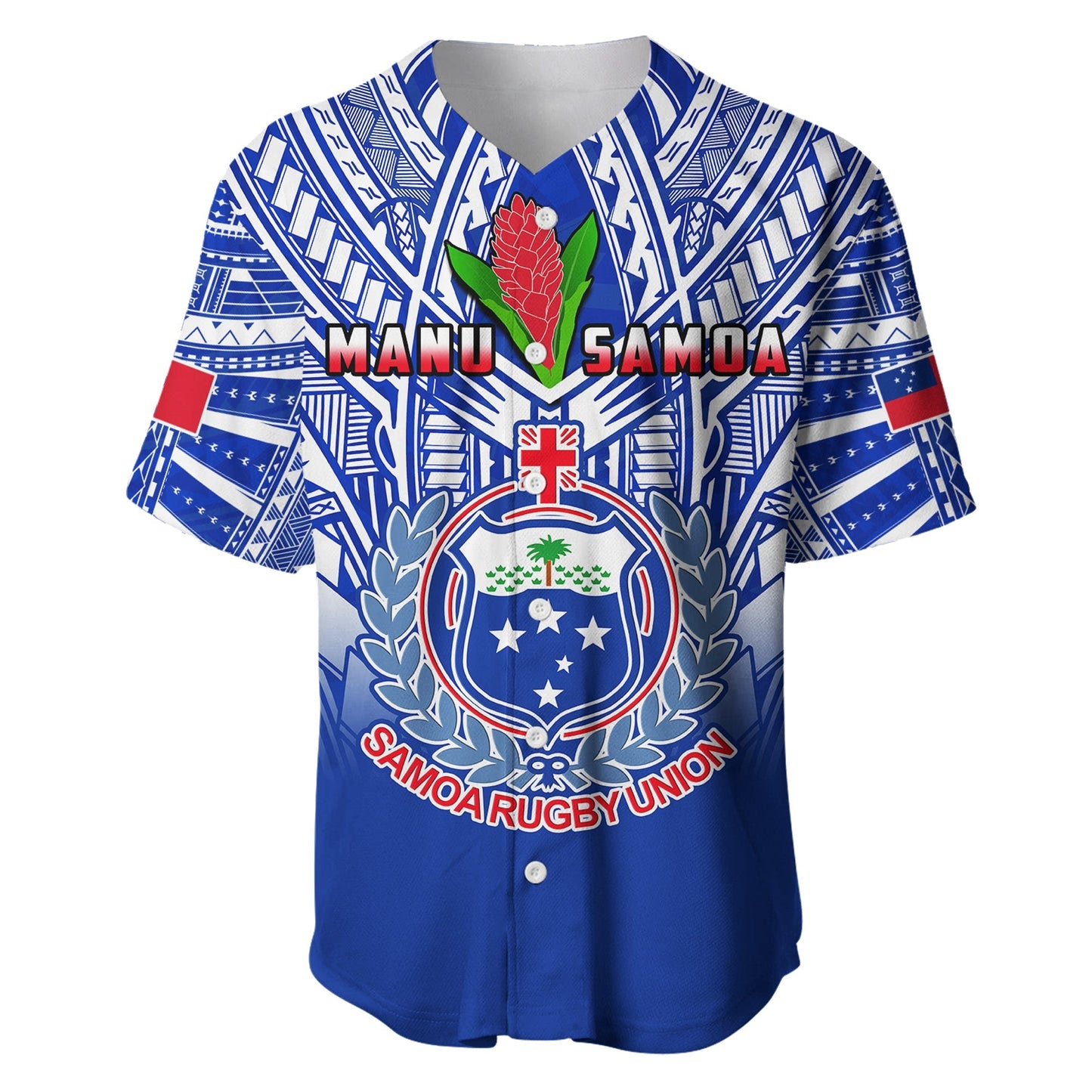 Samoa Rugby Baseball Jersey Manu Samoa 7s Ginger Blue Polynesian