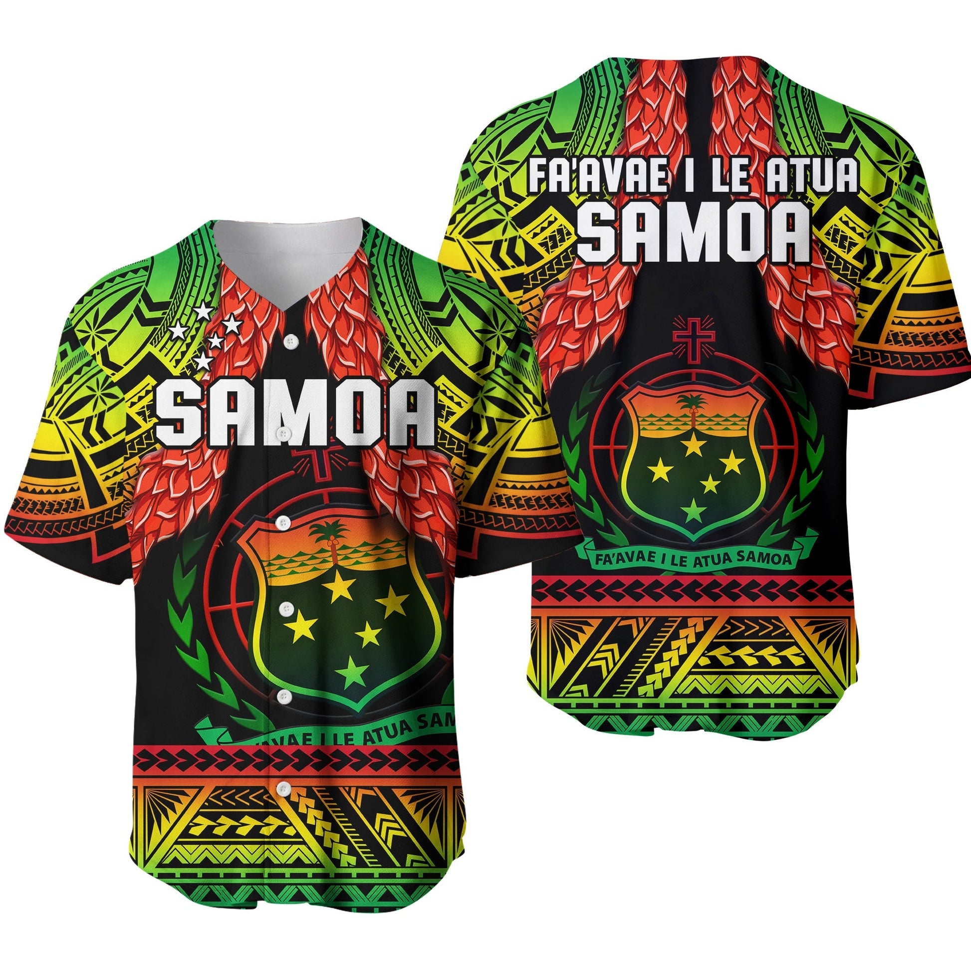 Samoa Rugby Baseball Jersey Teuila Torch Ginger Gradient Style