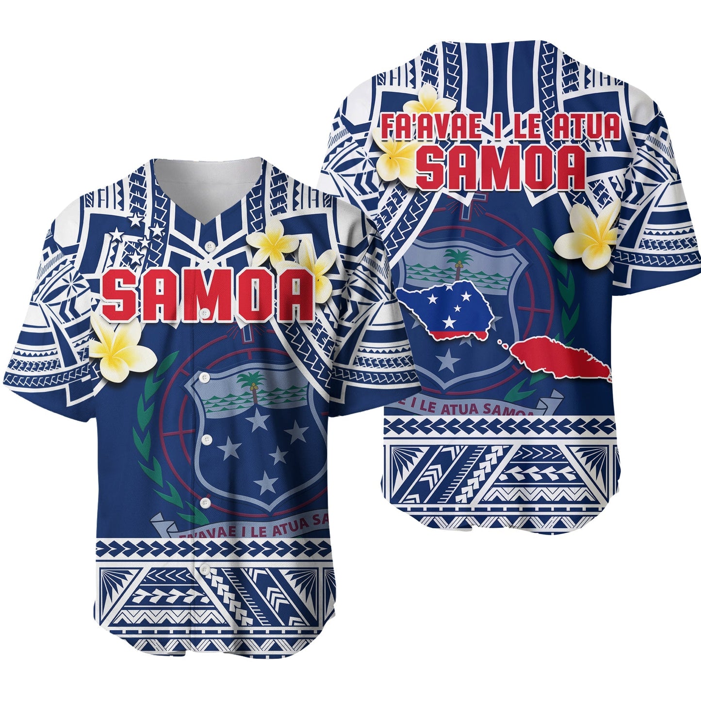 Samoa Baseball Jersey Samoan Plumeria Flowers Mix Polynesian Pattern