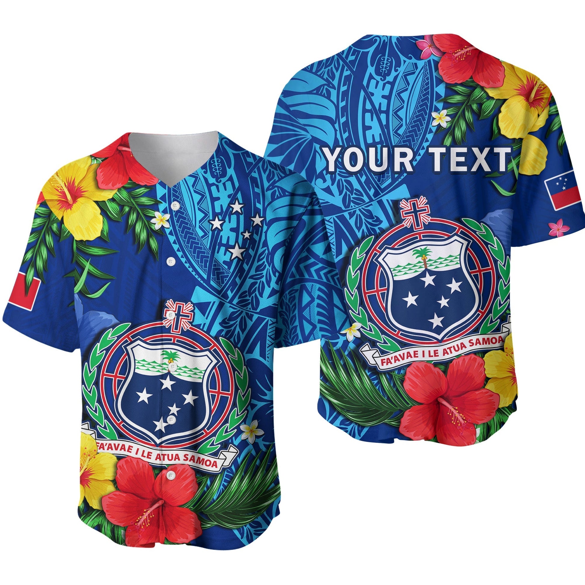 (Custom Personalised) Samoa Baseball Jersey Coat Of Arms Mix Tropical Flowers