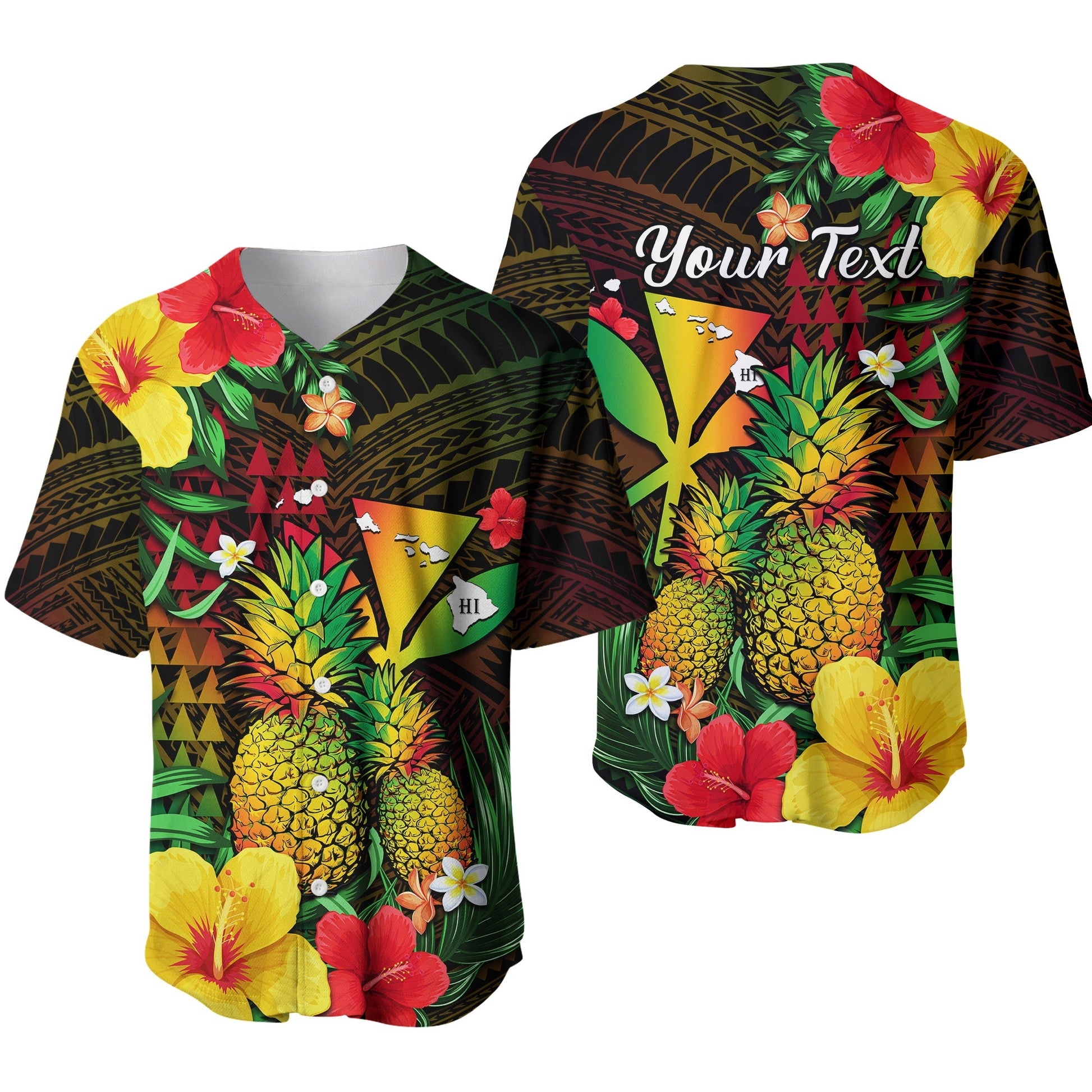 (Custom Personalised) Hawaii Baseball Jersey Pineapple Mix Kakau Reggae Kanaka Ver.01