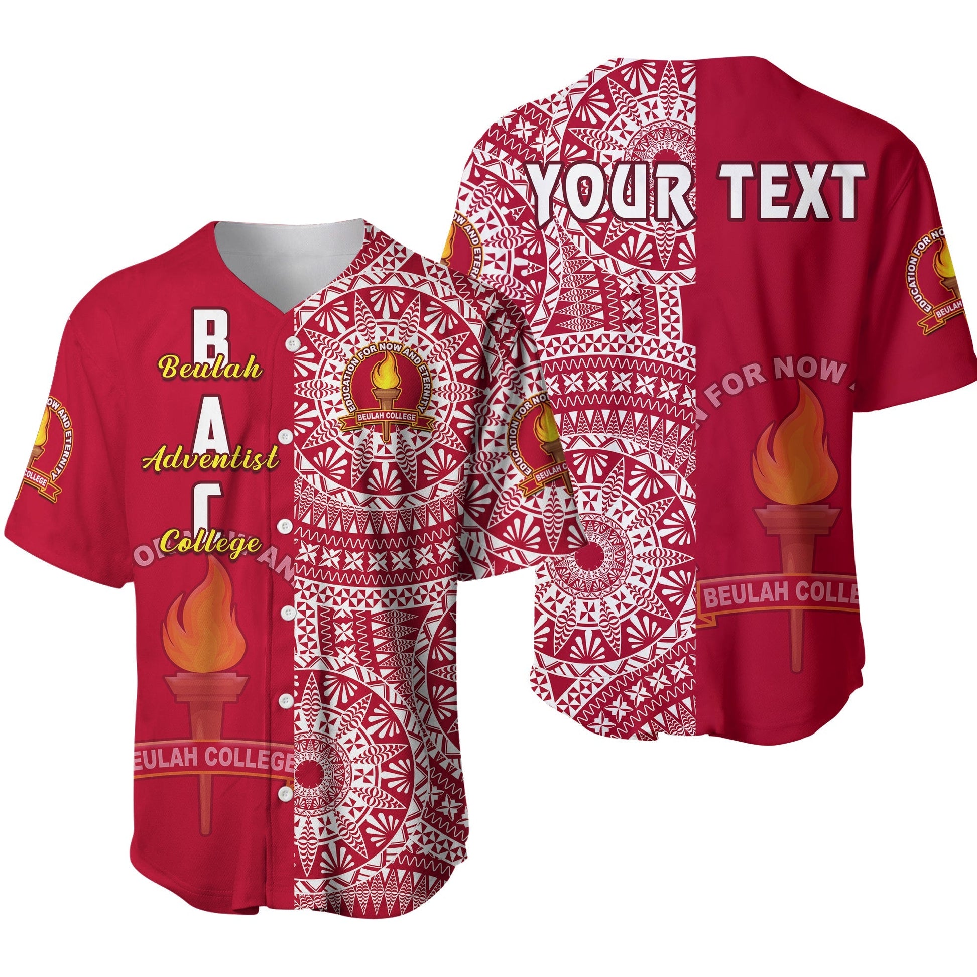 (Custom Personalised) Beulah Tonga College Baseball Jersey Tongan Ngatu Pattern