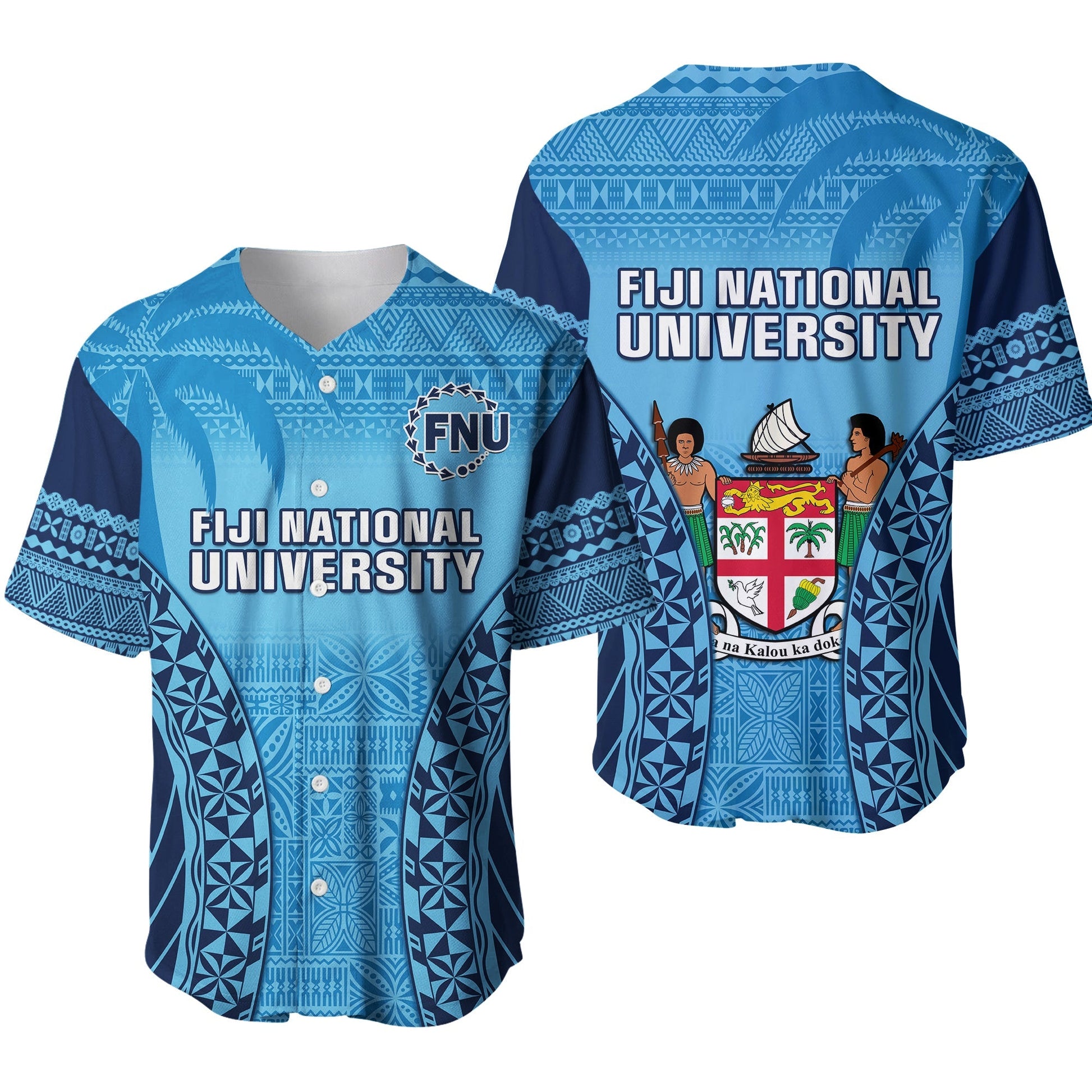 Fiji University Baseball Jersey National Fijian Tapa Pattern Blue Ver.01