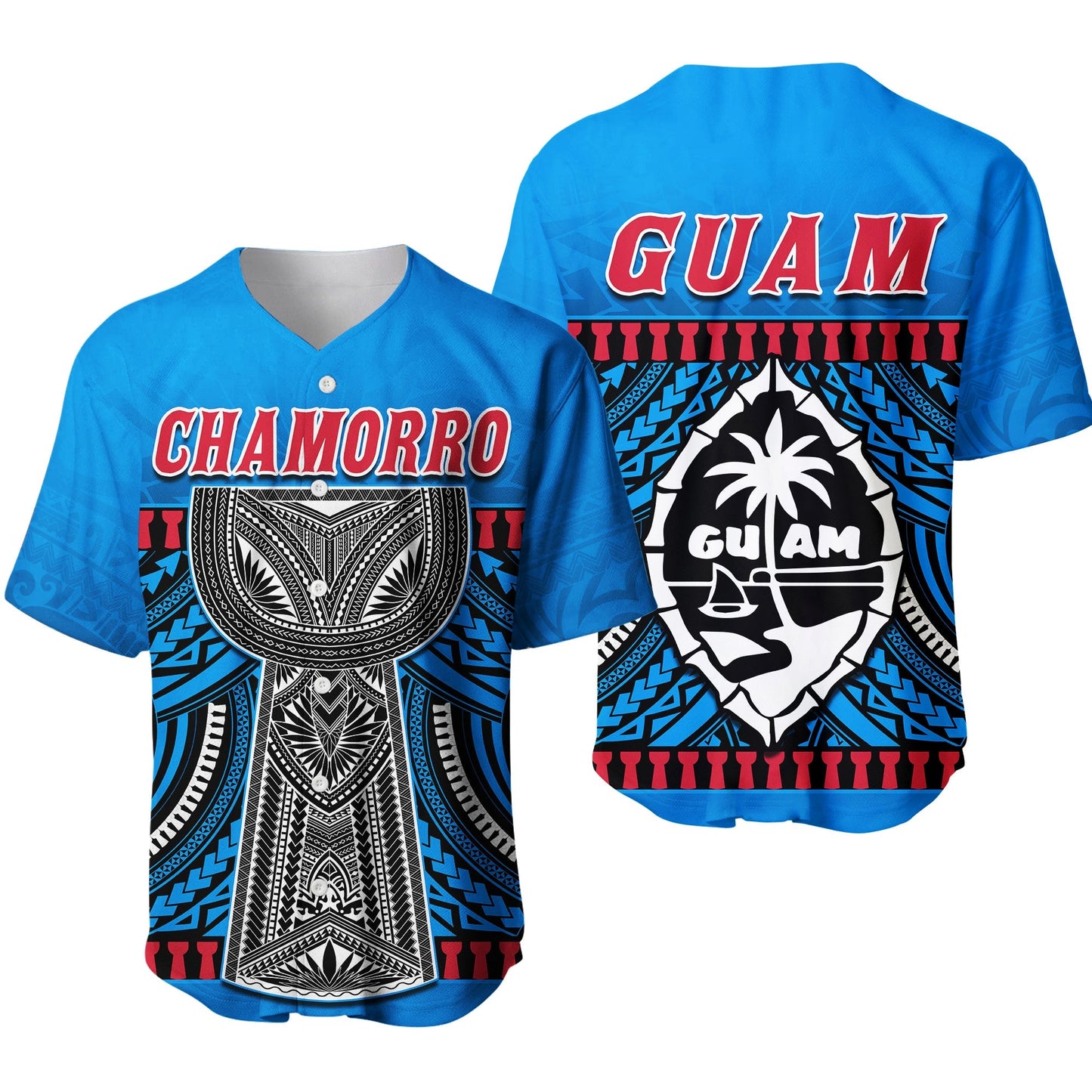 Guam Chamorro Baseball Jersey Latte Stone Blue Polynesian Haligi Ver.01