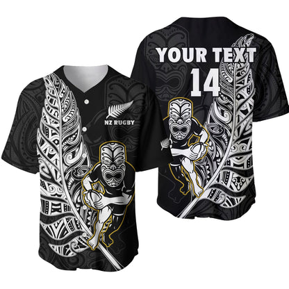 (Custom Text And Number) New Zealand Silver Fern Rugby Baseball Jersey All Black Maori Version Black