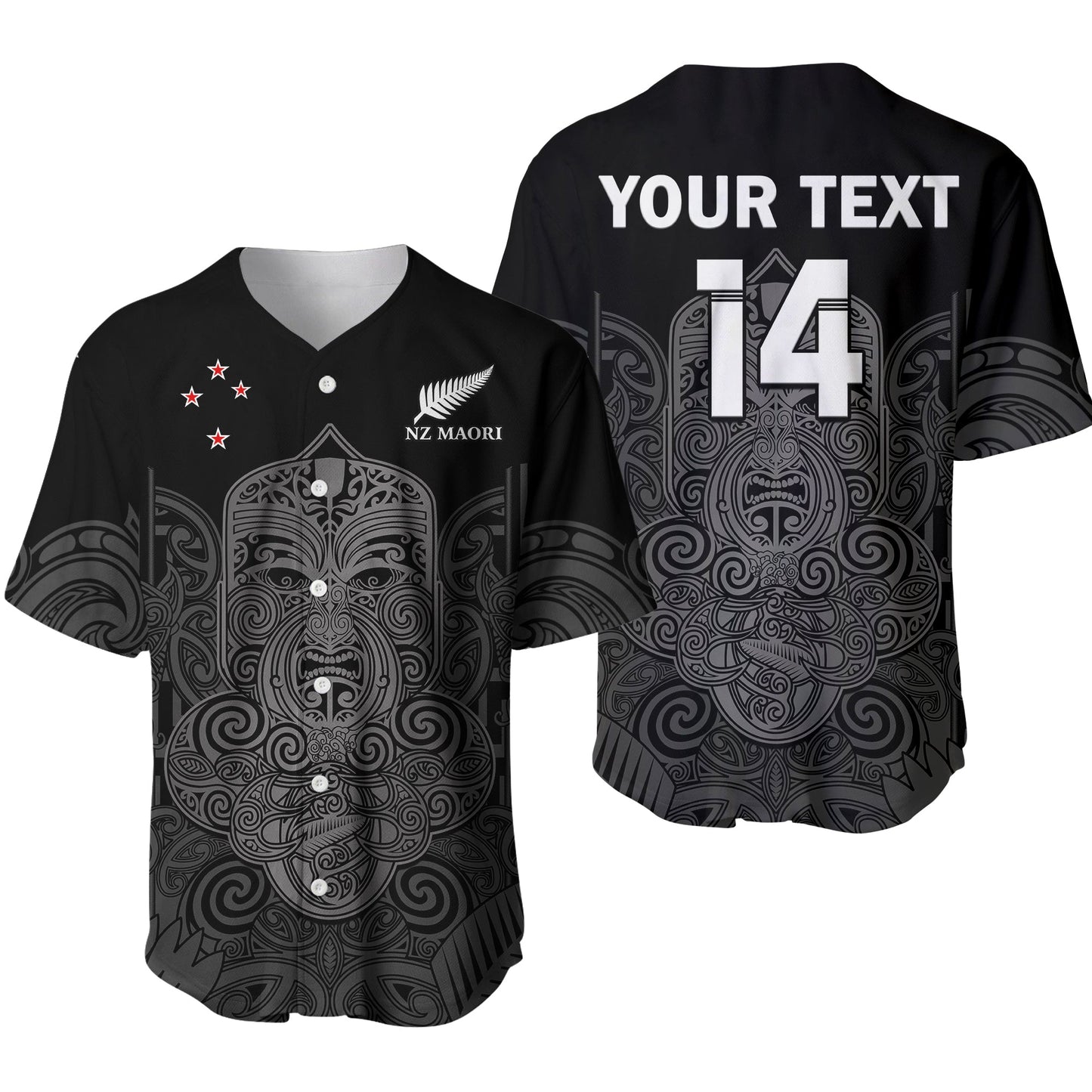(Custom Text And Number) New Zealand Tiki Rugby Baseball Jersey NZ Maori Koru Pattern