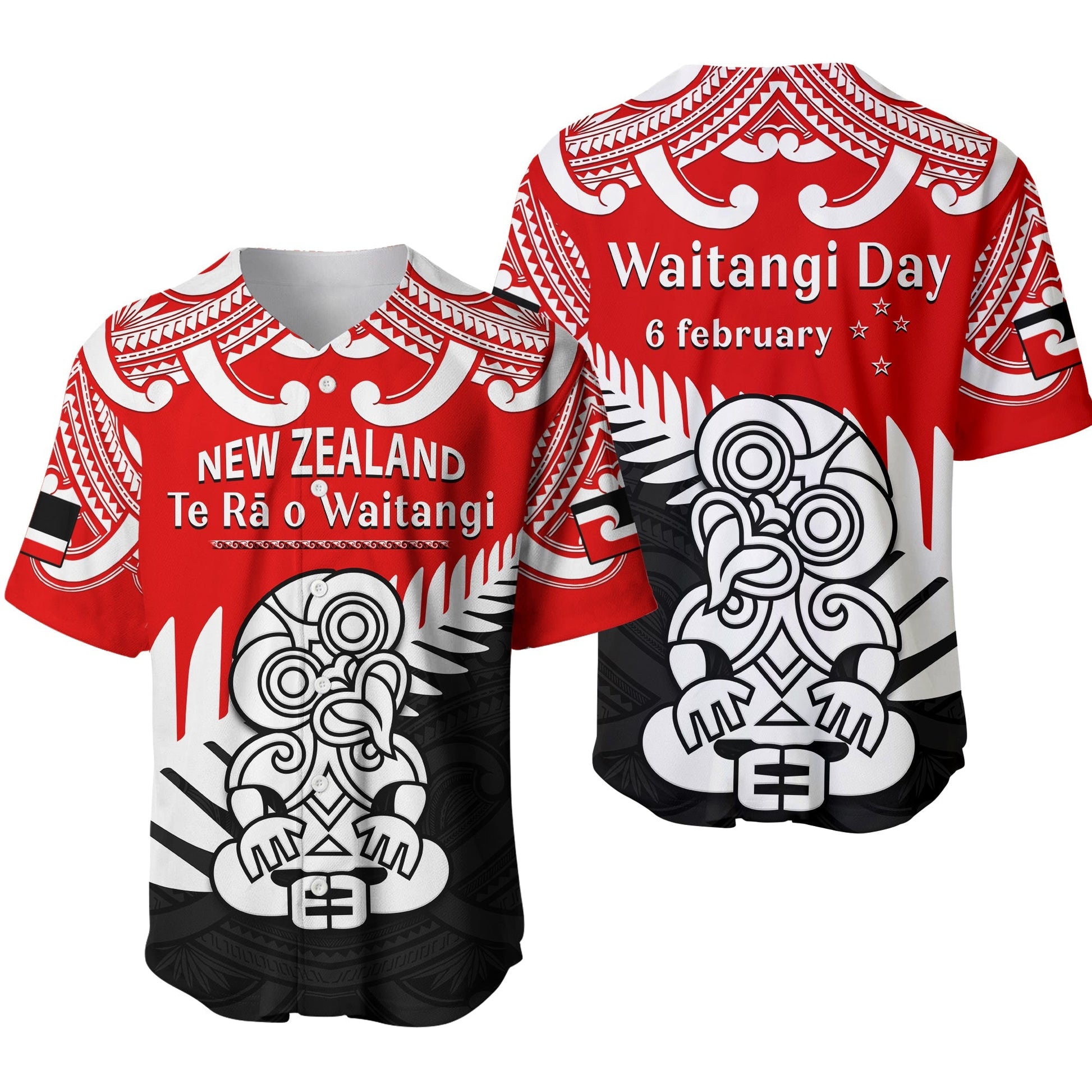 Waitangi Day Baseball Jersey Tino Rangatiratanga Flag With Tiki Maori Fern Ver.01