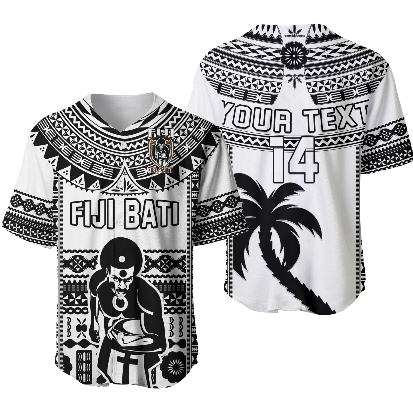 Custom Text And Number Fiji Rugby Baseball Jersey Pacific The Bati Black Fijian Tapa