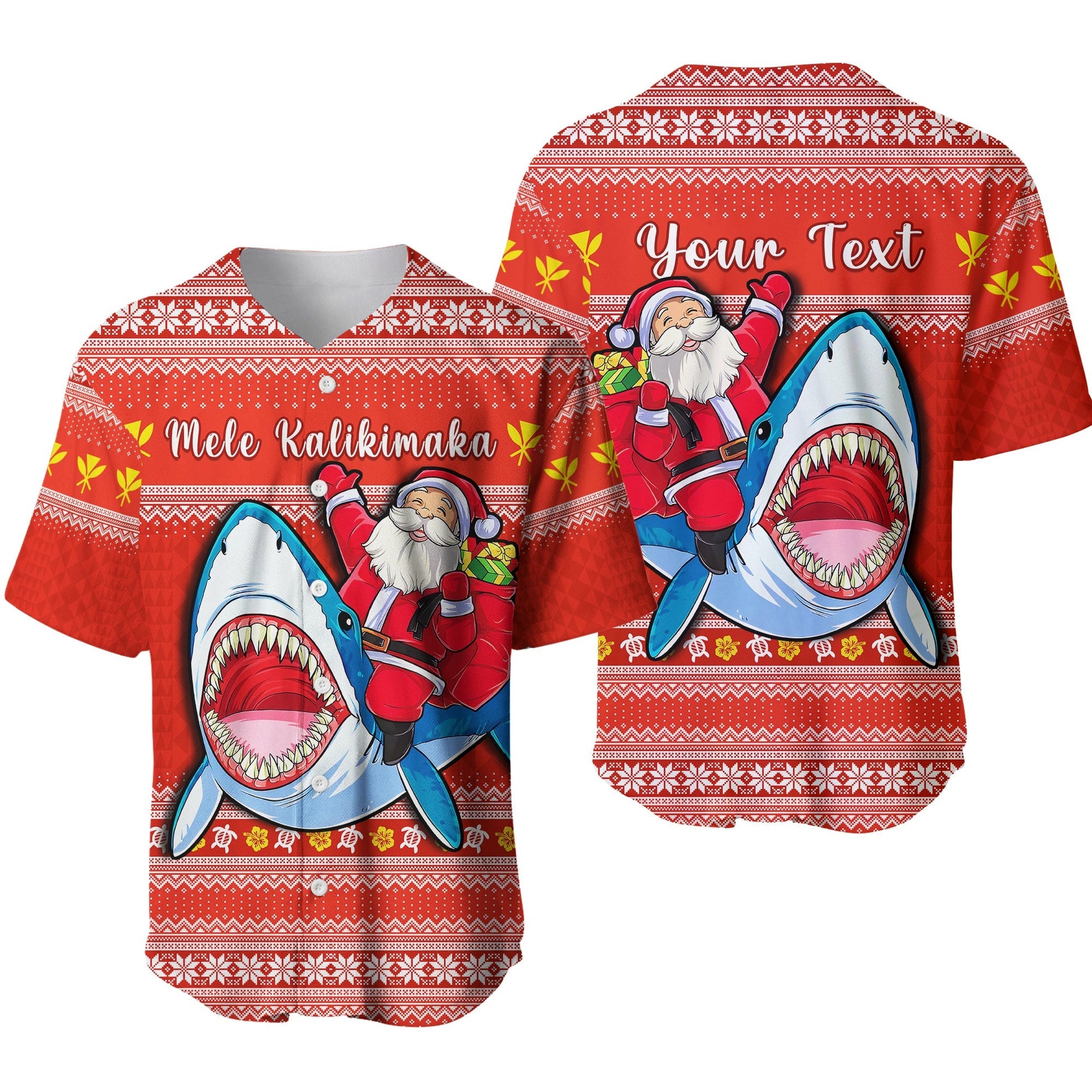 (Custom Personalised) Hawaii Christmas Baseball Jersey Santa Shark Mele Kalikimaka Tribal Ver.01