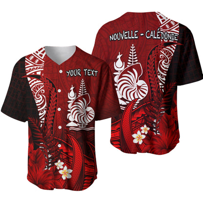 (Custom Personalised) New Caledonia Baseball Jersey Nautilus Red Polynesian Hibiscus
