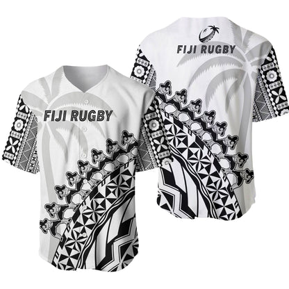 Fiji Rugby Baseball Jersey Fijian Cibi Dance Tapa Pattern White