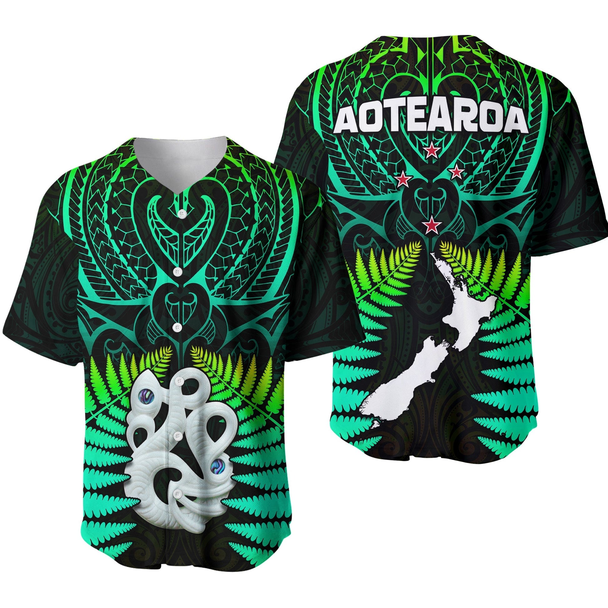 Aotearoa Fern Baseball Jersey New Zealand Hei Tiki Green Style