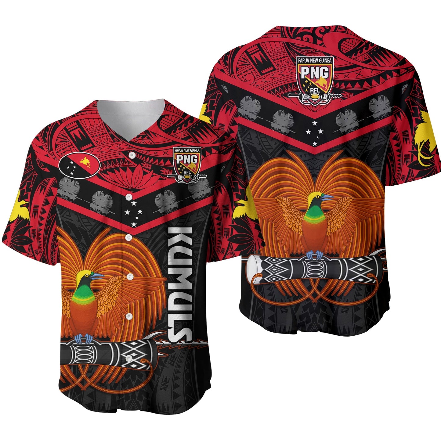Papua New Guinea Rugby Baseball Jersey PNG Kumuls Bird Of Paradise Black